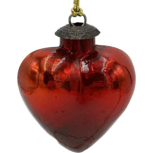 Vtg Kugel Ornament Midwest Red Glass Heart Shaped 3.5” Germany Christmas Core - Picture 5 of 8